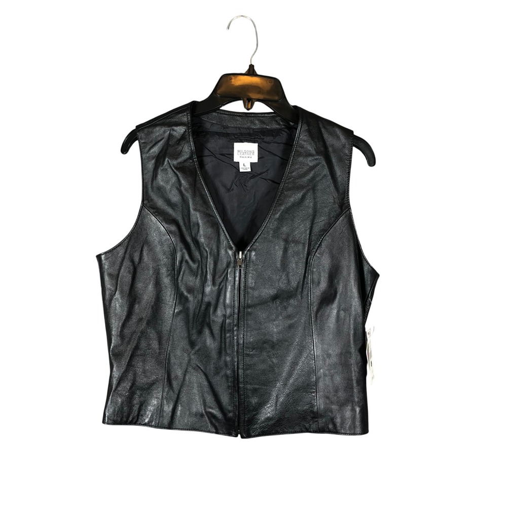 Wilsons Leather Maxima Vest Womens L Black NEW Moto Zip Front